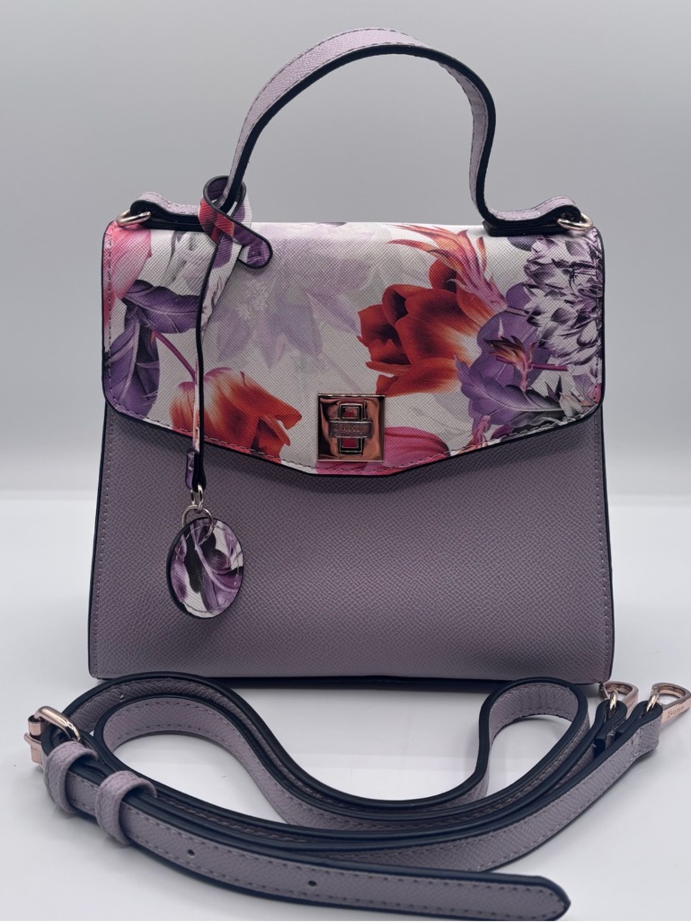 Dune London Lavender Floral Top Handle Crossbody Bag Detachable Strap and Charm
